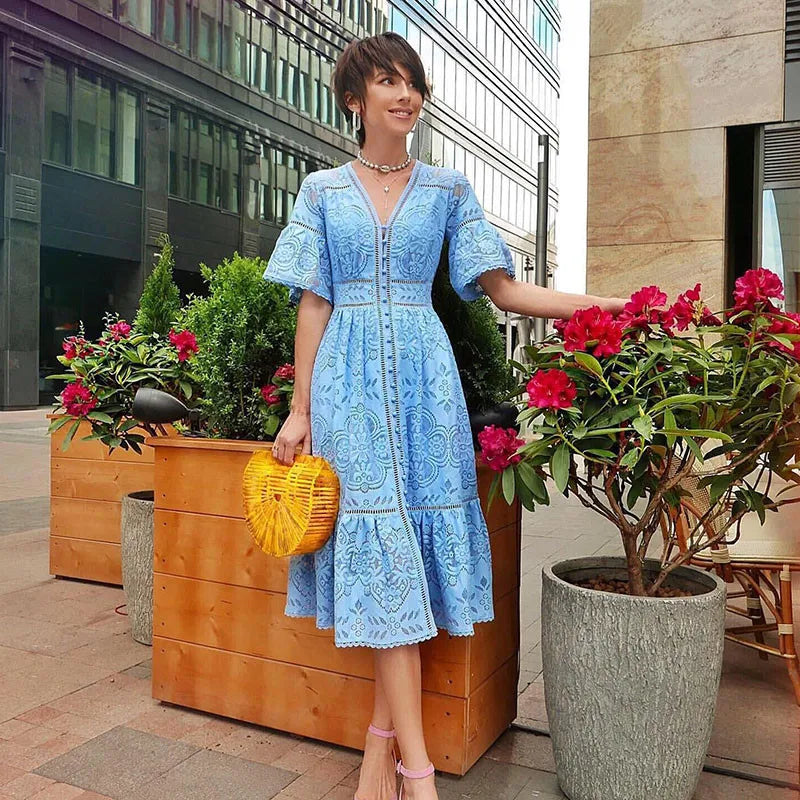 Vestido Longo de Renda Therese - Loja Luniva