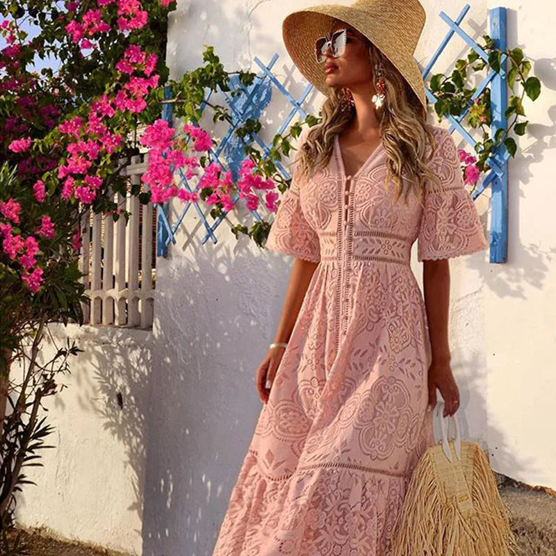 Vestido Longo de Renda Therese - Loja Luniva