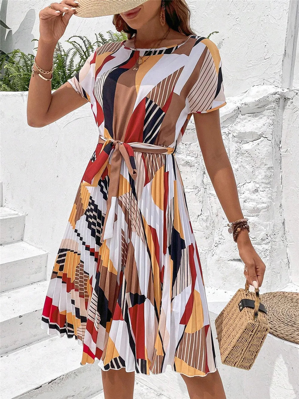 Vestido Estampado com Gola Redonda - Loja Luniva