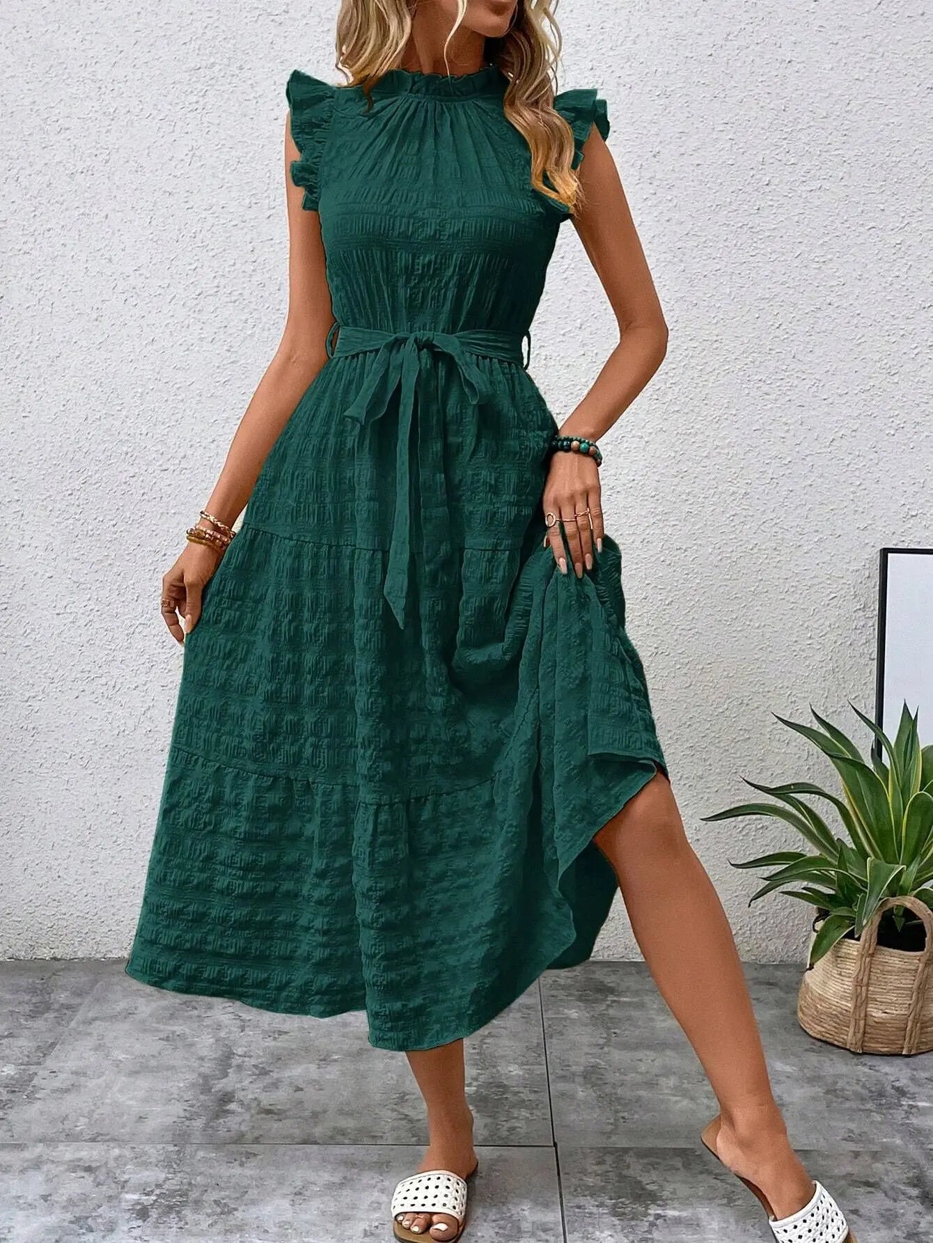 Vestido com Laço e Mangas Voadoras - Loja Luniva