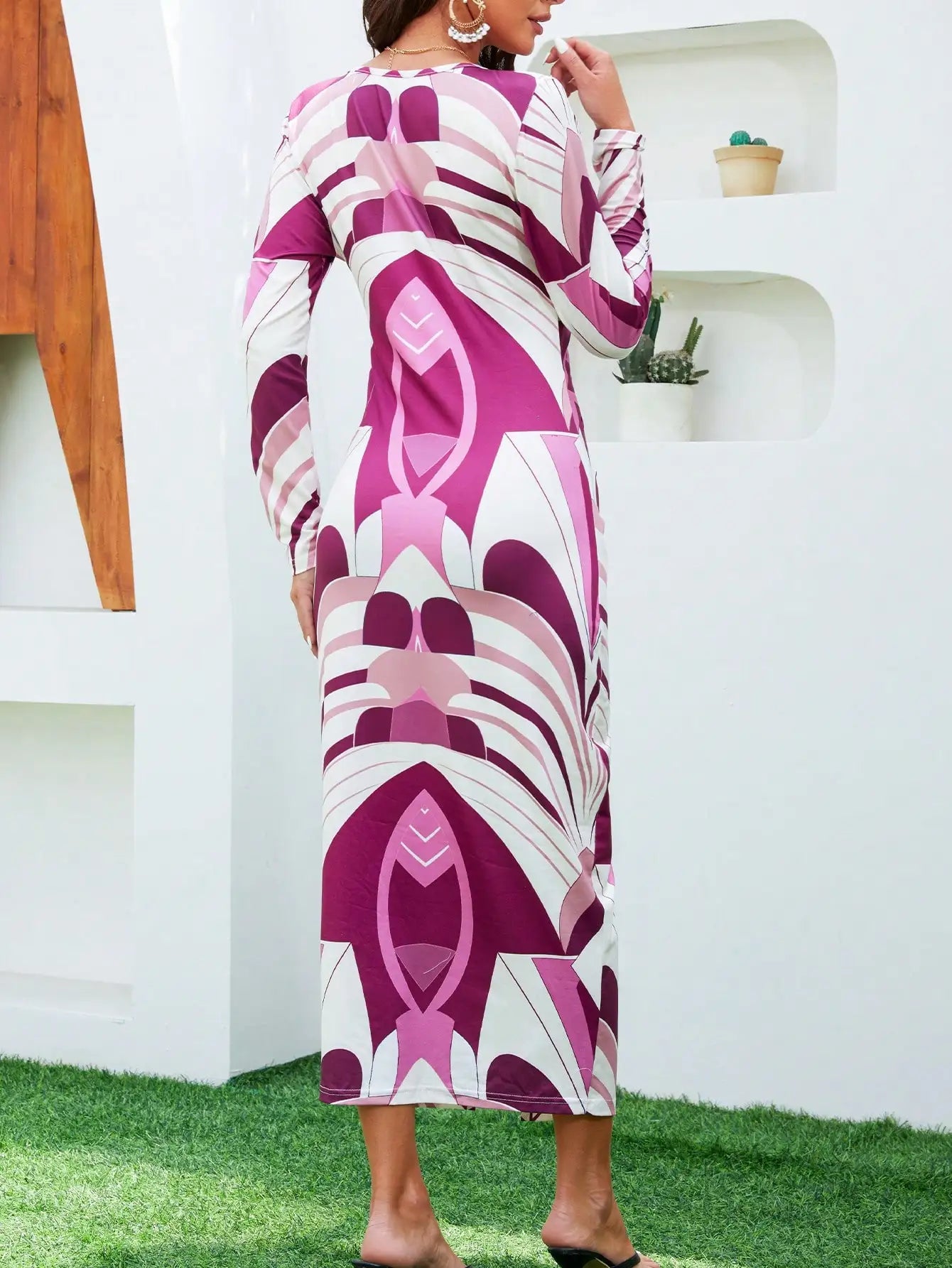 Vestido Estampado com Manga Longa - Loja Luniva
