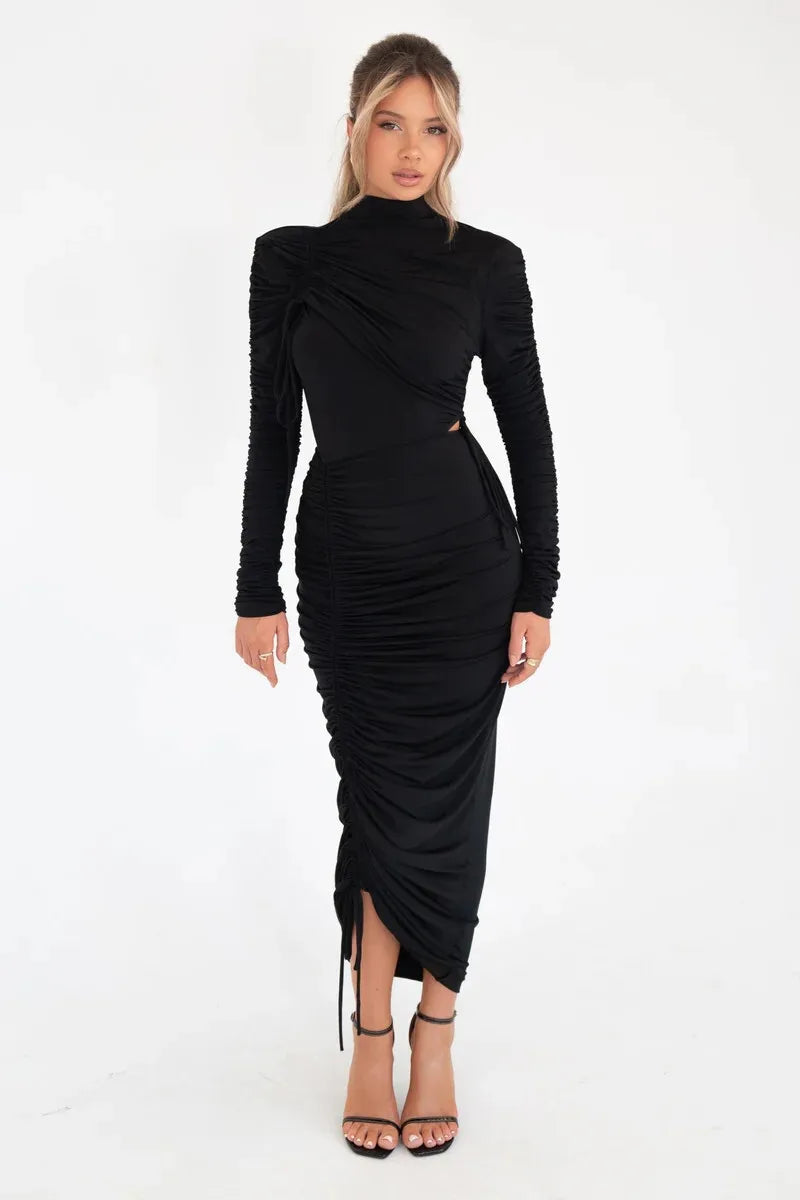 Vestido de Gola Alta e Manga Longa Palmira - Loja Luniva