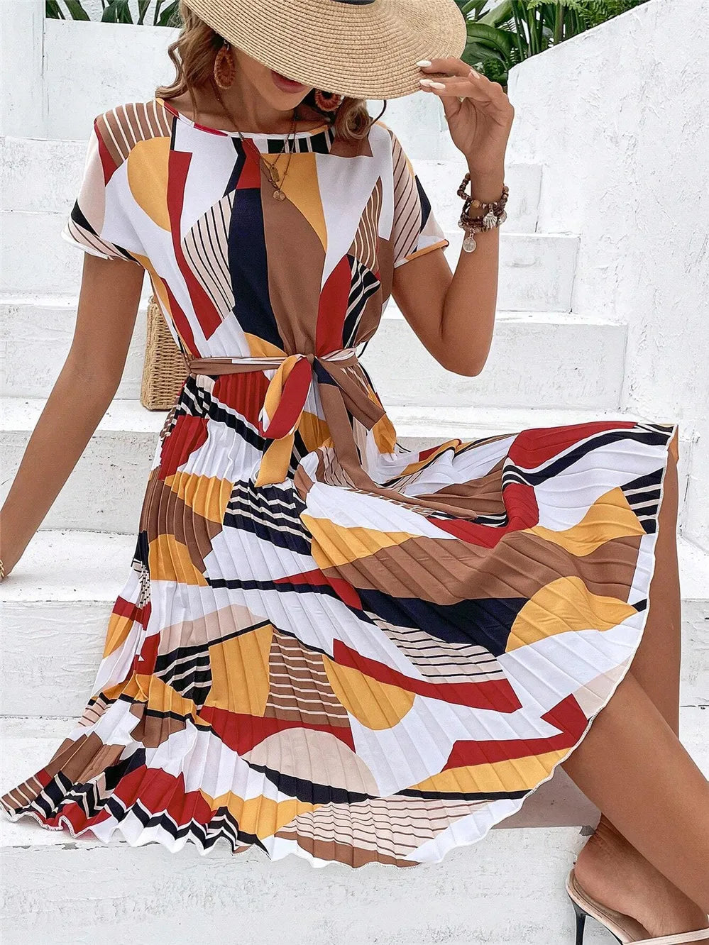 Vestido Estampado com Gola Redonda - Loja Luniva