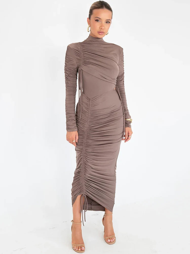 Vestido de Gola Alta e Manga Longa Palmira - Loja Luniva