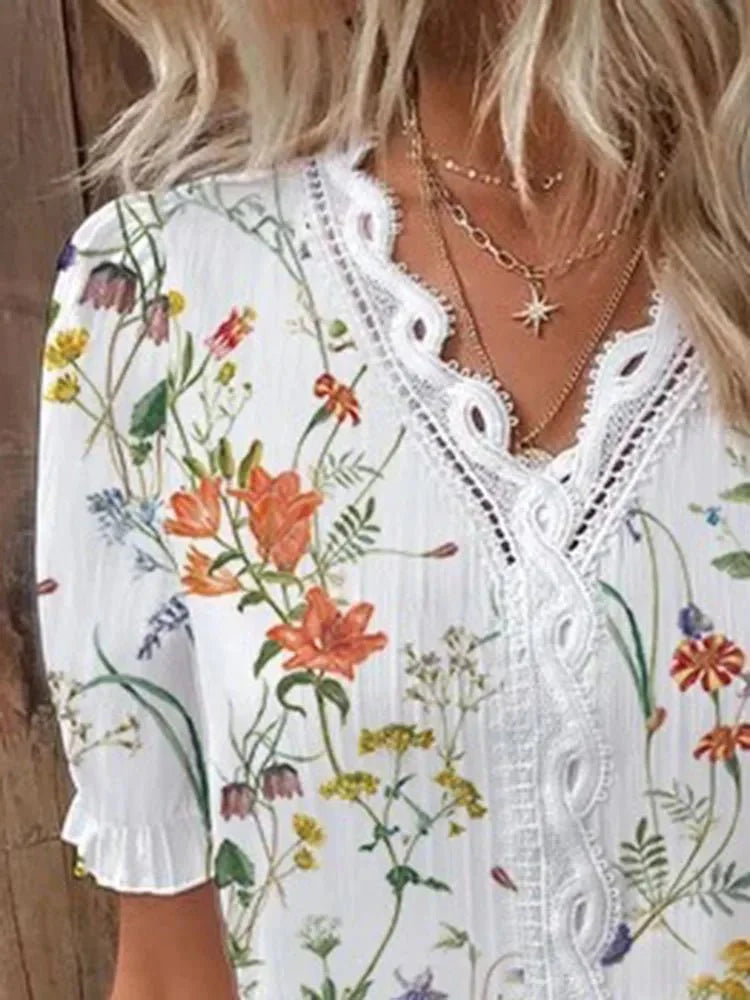 Blusa Feminina Floral Manga Curta - Loja Luniva