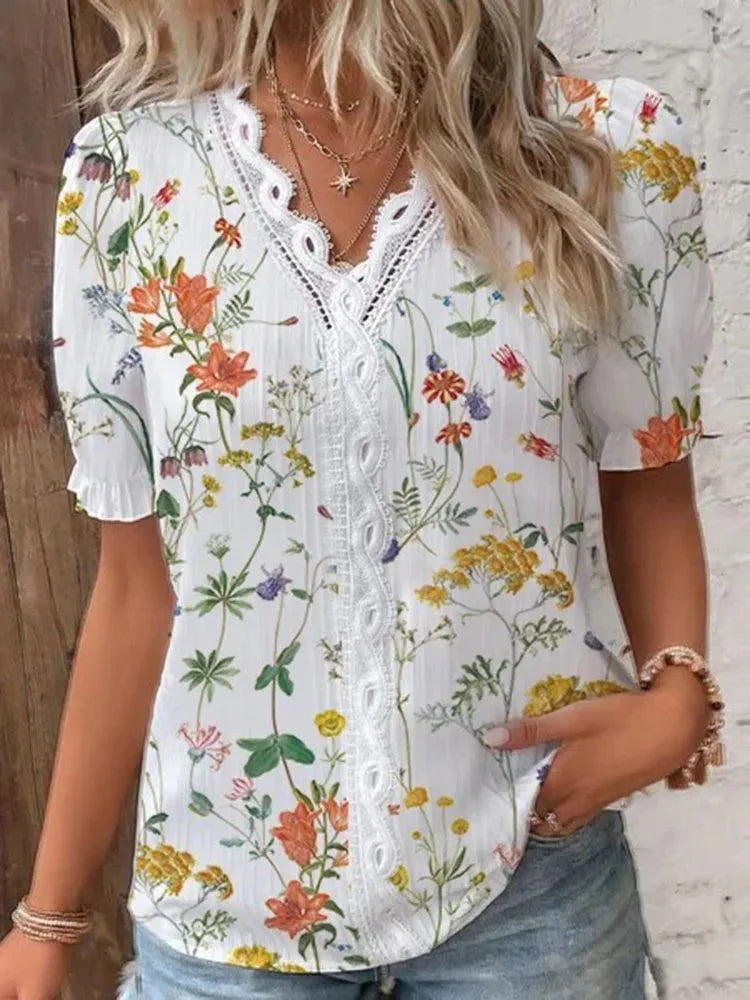 Blusa Feminina Floral Manga Curta - Loja Luniva