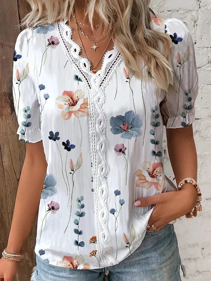 Blusa Feminina Floral Manga Curta - Loja Luniva