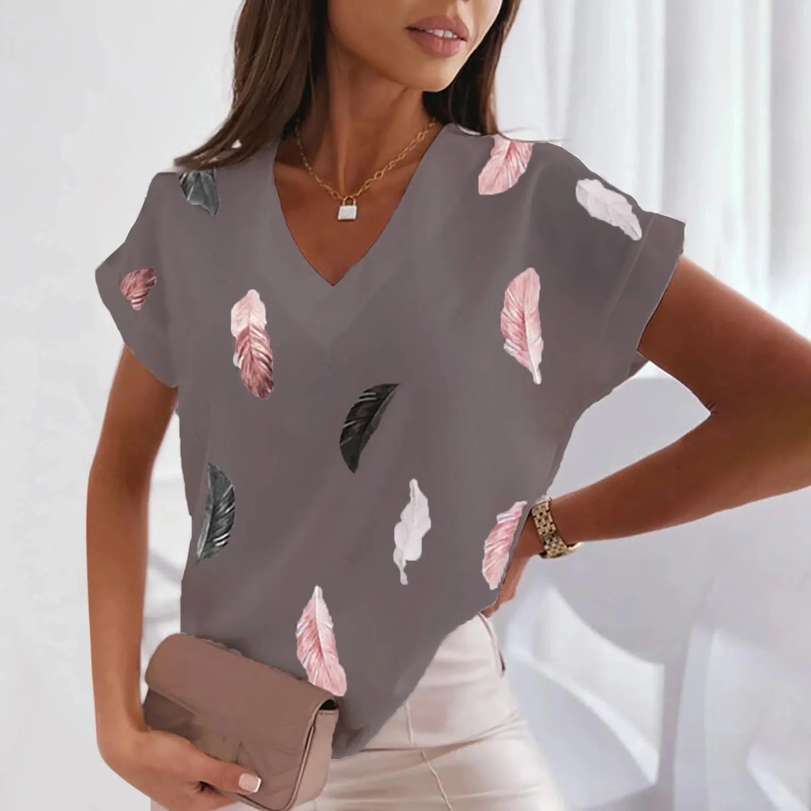 Blusa Feminina Manga Curta Estampada - Loja Luniva