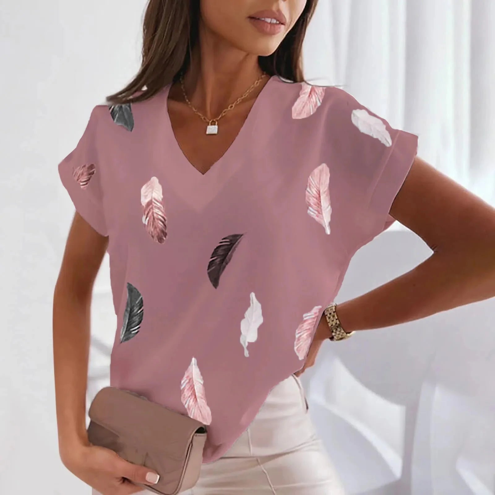 Blusa Feminina Manga Curta Estampada - Loja Luniva