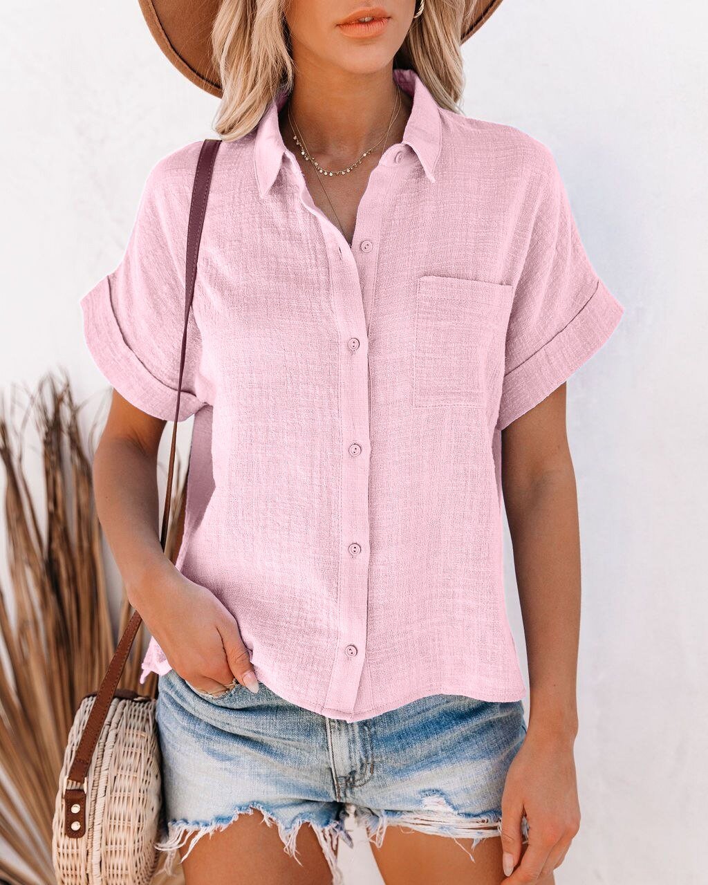 Camisa De Linho Feminina Manga Curta - Loja Luniva