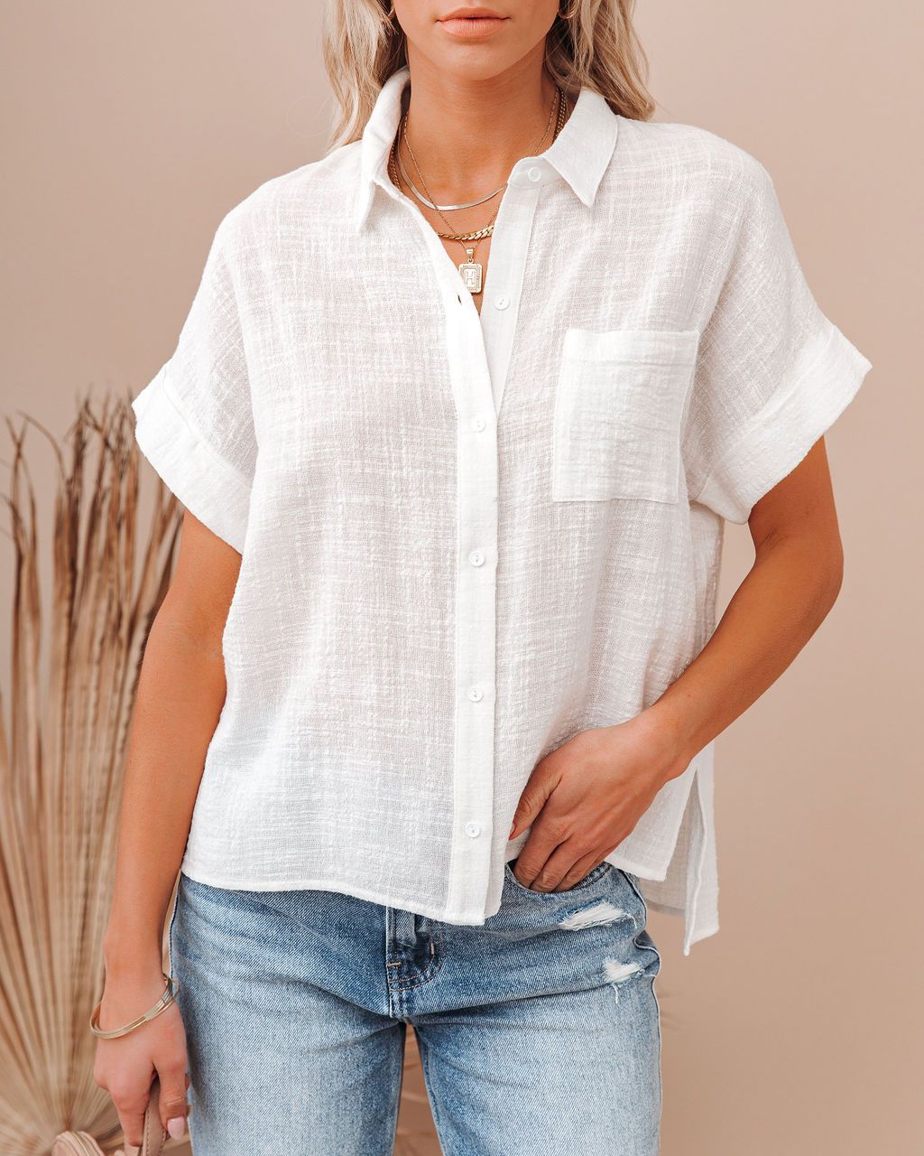 Camisa De Linho Feminina Manga Curta - Loja Luniva