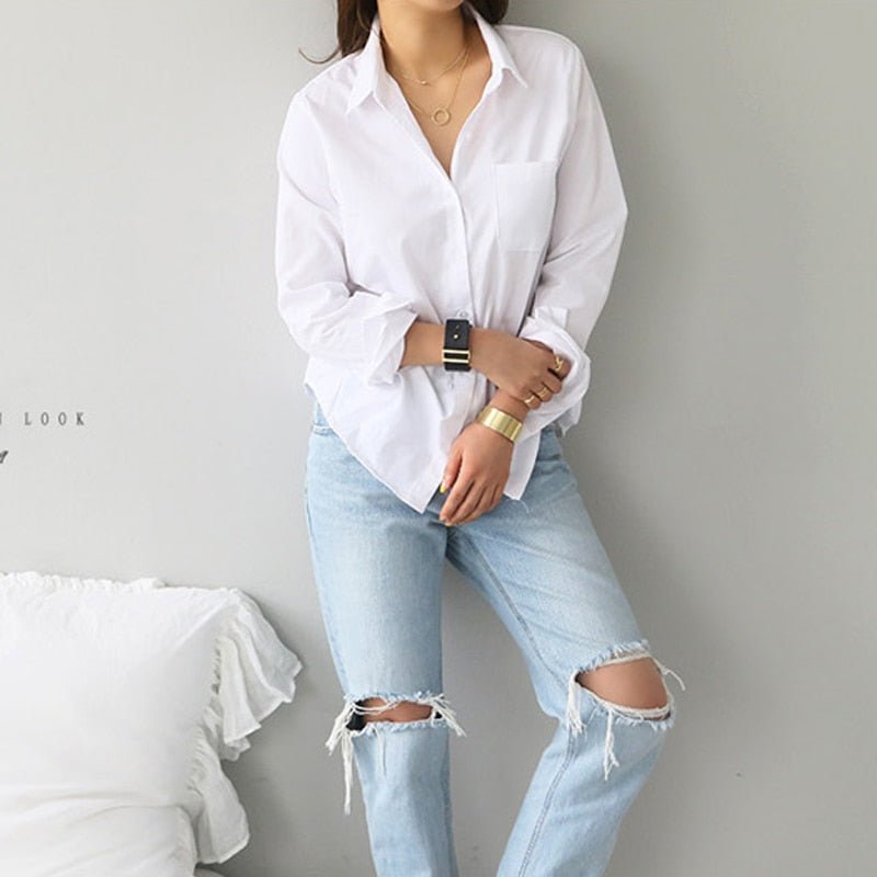Camisa Feminina Social Branca Gola V - Loja Luniva
