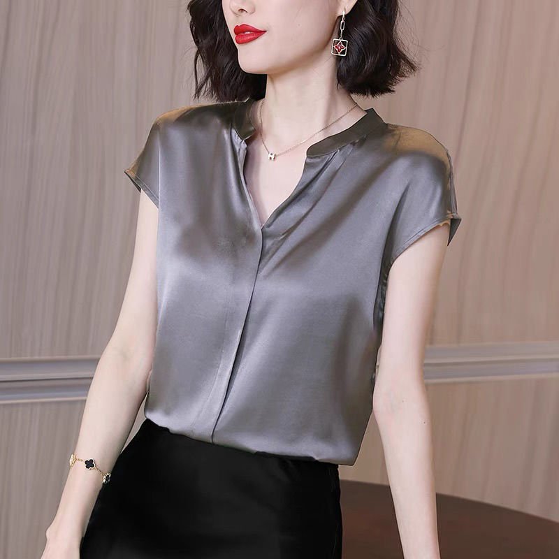 Blusa Feminina Social Gola V Em Cetim - Loja Luniva