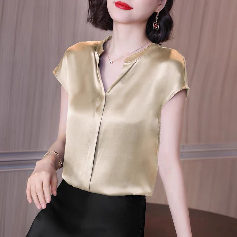 Blusa Feminina Social Gola V Em Cetim - Loja Luniva