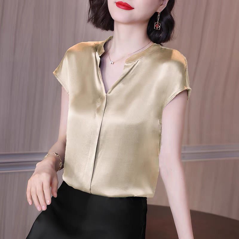 Blusa Feminina Social Gola V Em Cetim - Loja Luniva
