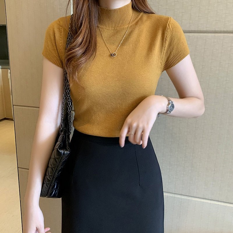 Blusa Feminina Social Manga Curta E Gola Alta - Loja Luniva