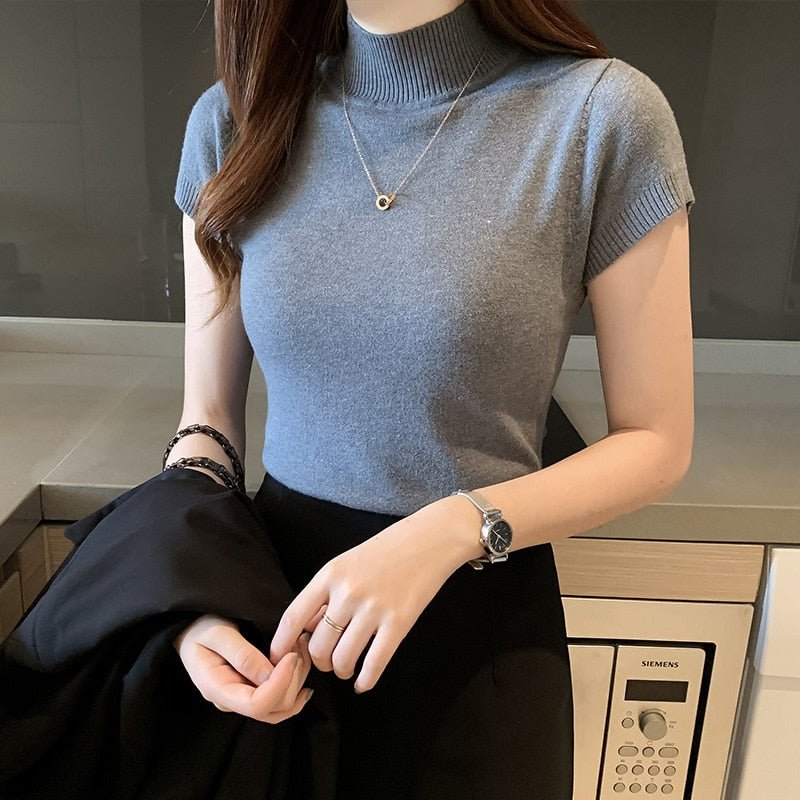Blusa Feminina Social Manga Curta E Gola Alta - Loja Luniva