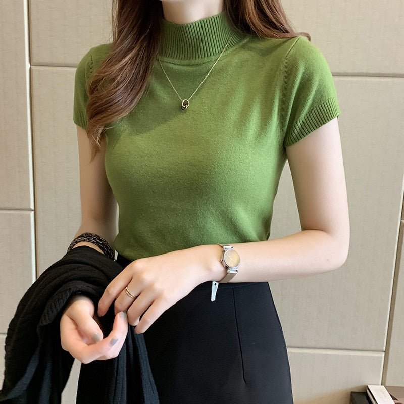 Blusa Feminina Social Manga Curta E Gola Alta - Loja Luniva