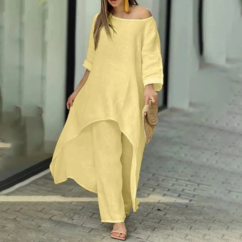 Conjunto de Linho Feminino Longo com Cintura Alta - Loja Luniva