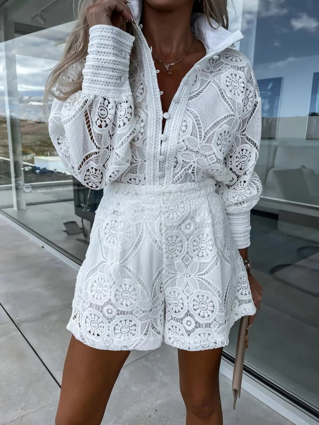 Conjunto Feminino Short e Blusa de Renda - Loja Luniva