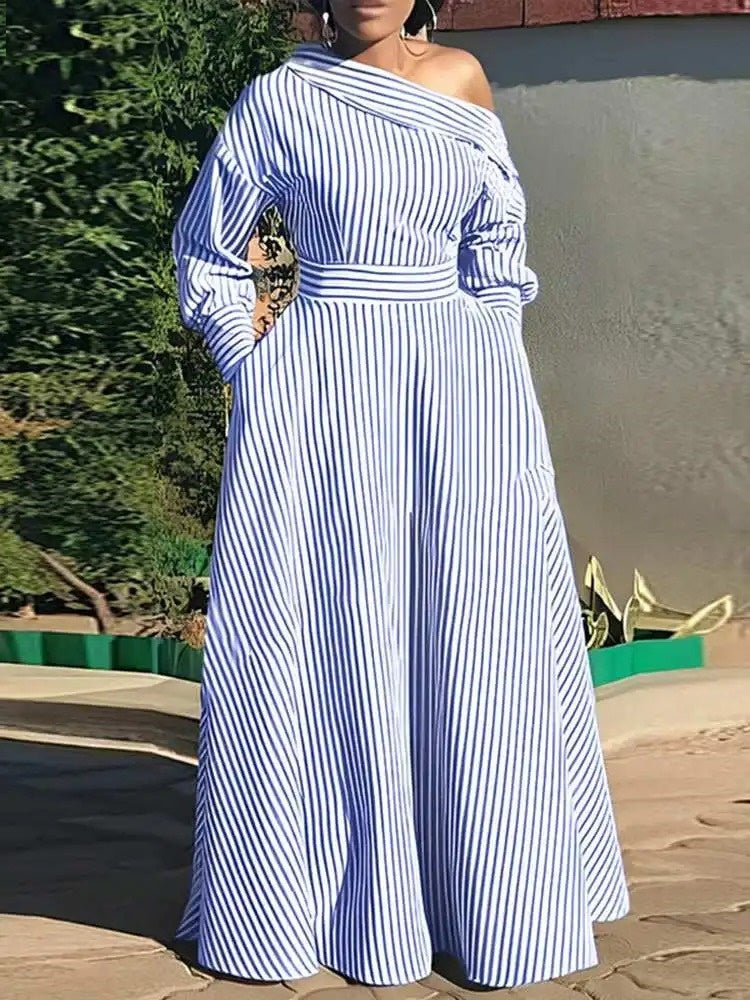 Vestido Longo Listrado Zafira - Loja Luniva