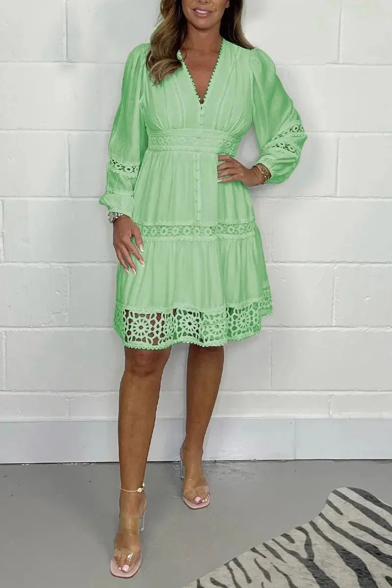 Vestido de Algodão Gola V de Renda - Loja Luniva