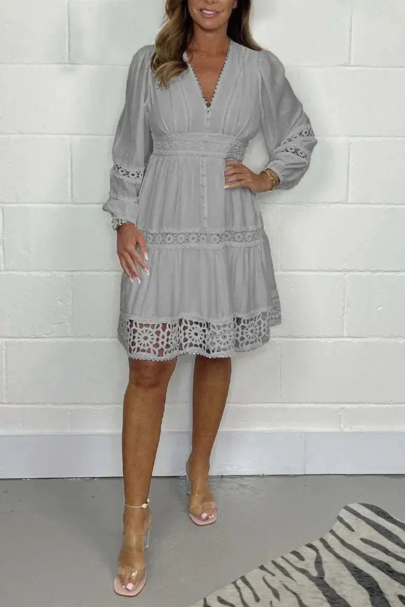 Vestido de Algodão Gola V de Renda - Loja Luniva