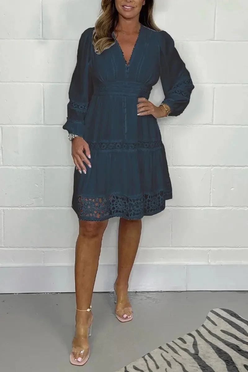 Vestido de Algodão Gola V de Renda - Loja Luniva