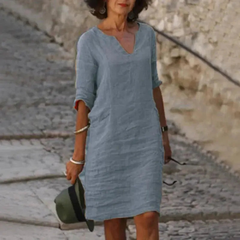 Vestido De Linho Curto - Loja Luniva