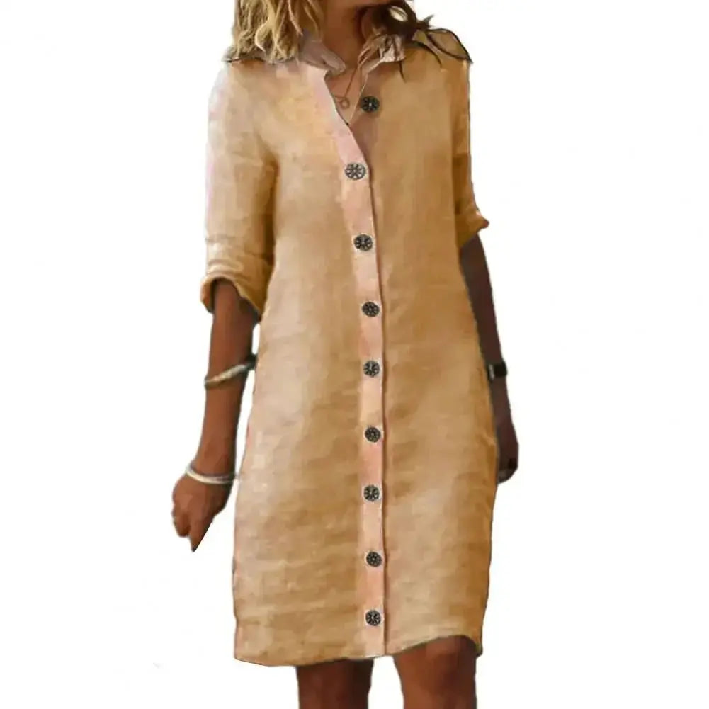 Vestido de Linho Gola V Catarina - Loja Luniva