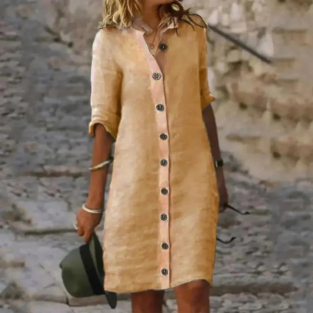Vestido de Linho Gola V Catarina - Loja Luniva