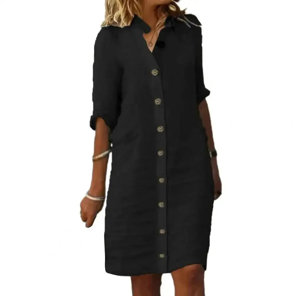 Vestido de Linho Gola V Catarina - Loja Luniva