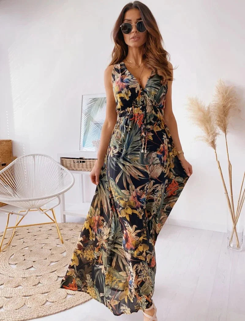 Vestido Estampado de Costas Abertas - Loja Luniva