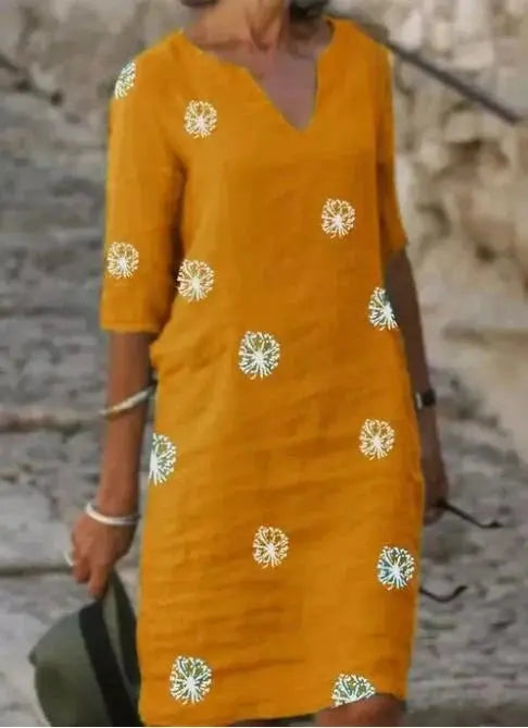 Vestido Feminino de Linho com Gola V Joyce - Loja Luniva