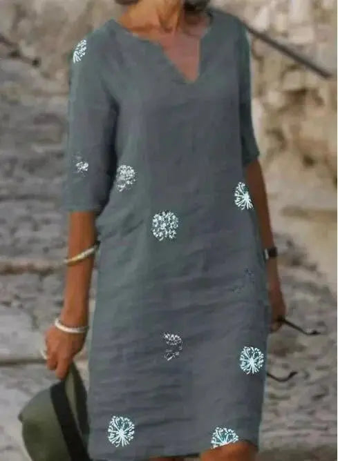 Vestido Feminino de Linho com Gola V Joyce - Loja Luniva