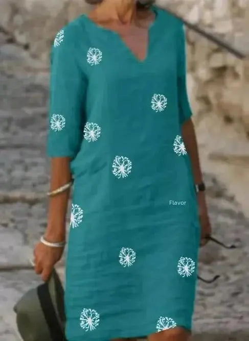 Vestido Feminino de Linho com Gola V Joyce - Loja Luniva