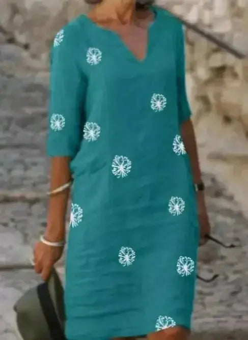 Vestido Feminino de Linho com Gola V Joyce - Loja Luniva