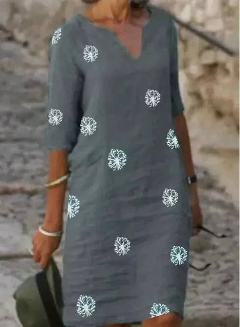 Vestido Feminino de Linho com Gola V Joyce - Loja Luniva