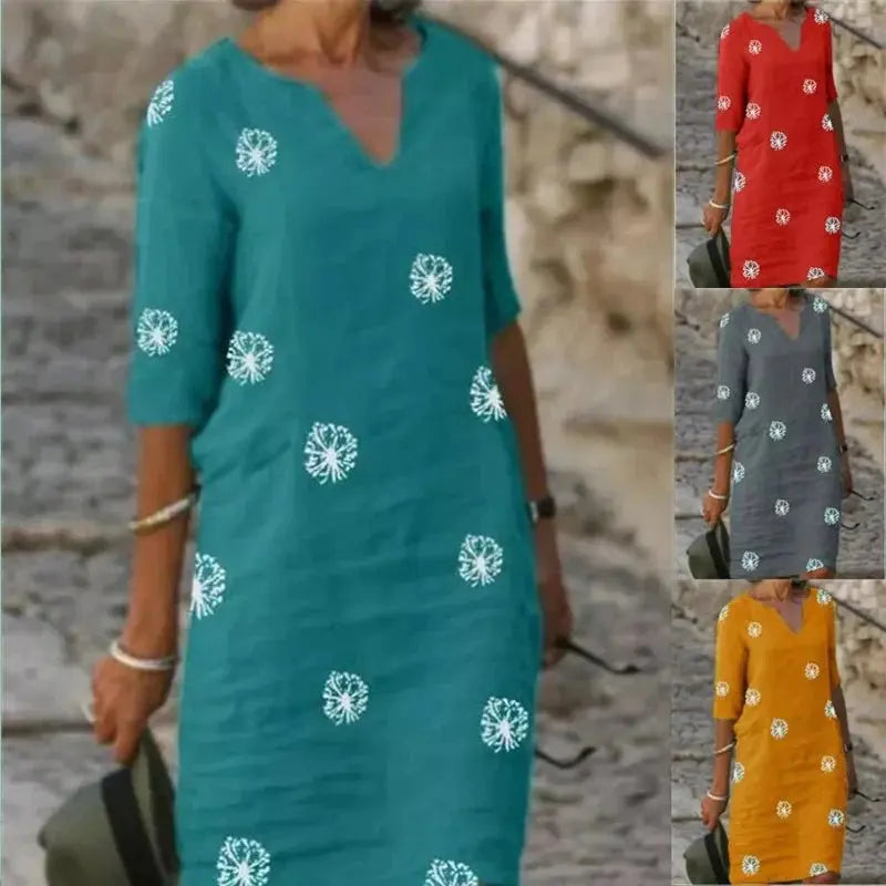 Vestido Feminino de Linho com Gola V Joyce - Loja Luniva