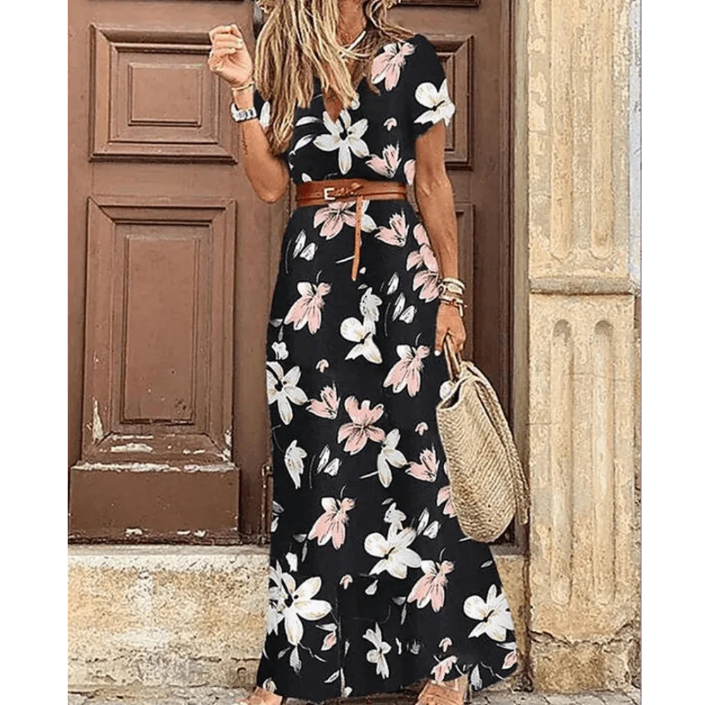 Vestido Feminino Estampado de Fenda Alta - Loja Luniva