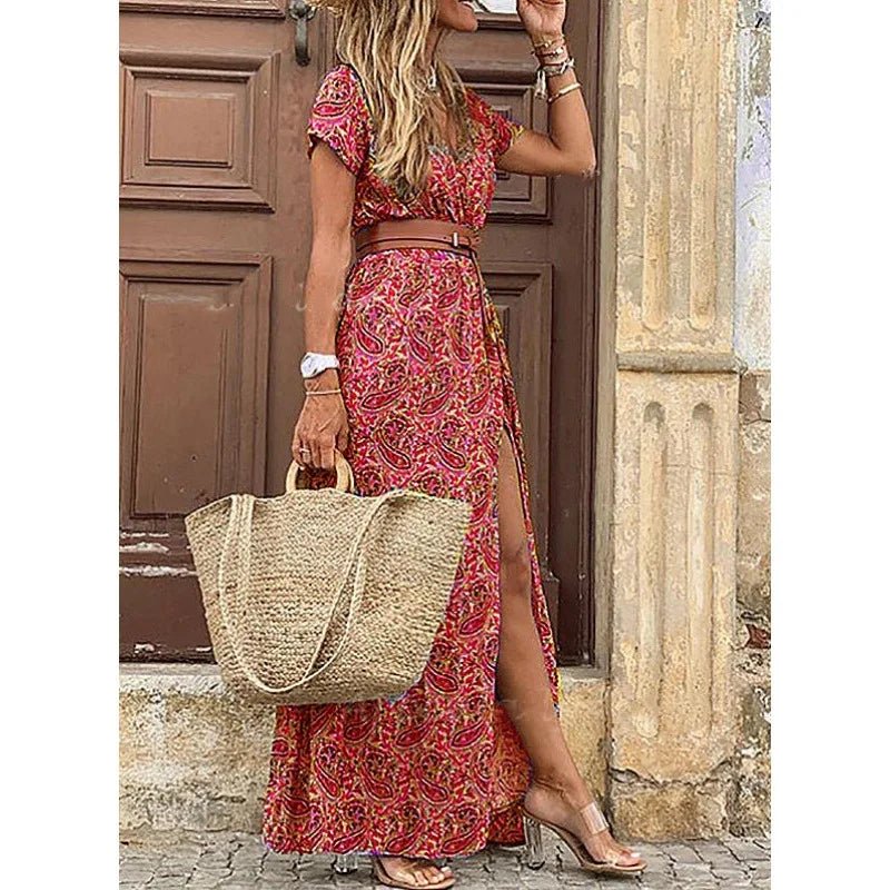Vestido Feminino Estampado de Fenda Alta - Loja Luniva