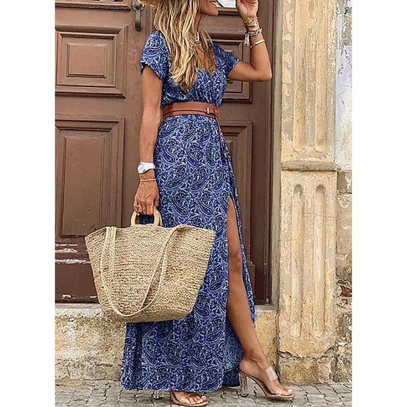 Vestido Feminino Estampado de Fenda Alta - Loja Luniva
