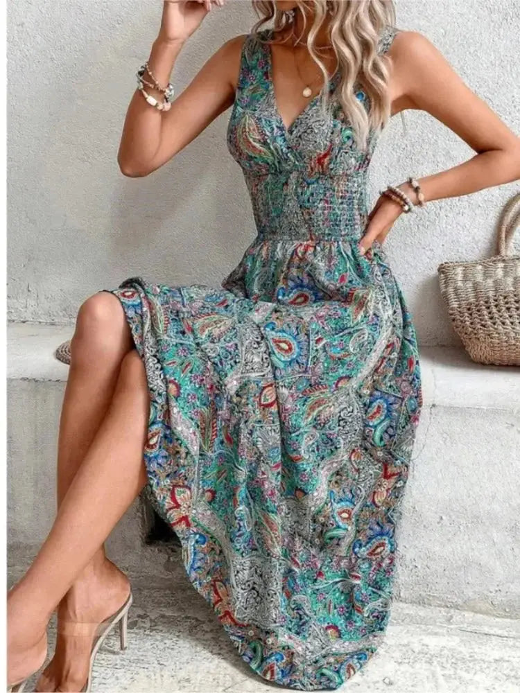Vestido Feminino Estampado Sem Manga - Loja Luniva