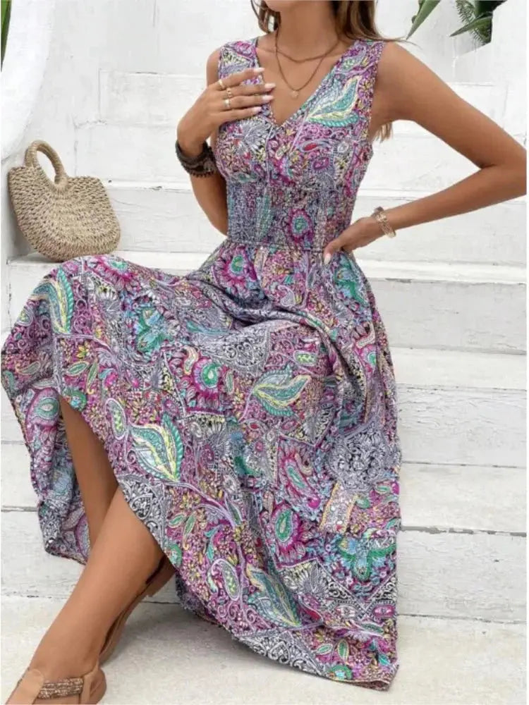 Vestido Feminino Estampado Sem Manga - Loja Luniva