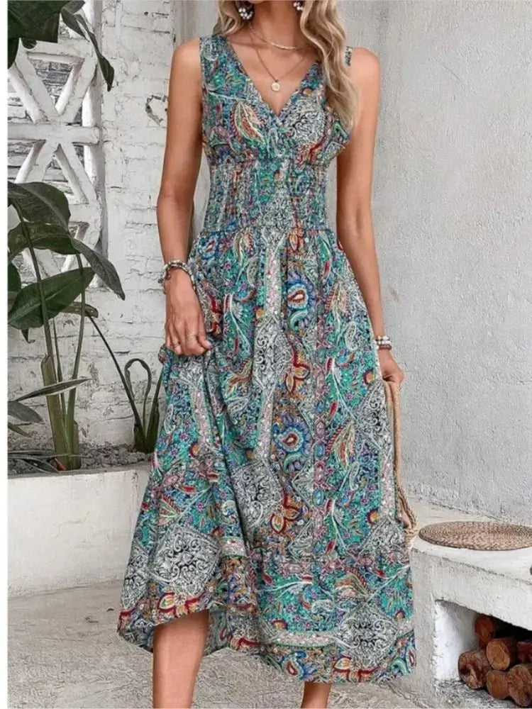 Vestido Feminino Estampado Sem Manga - Loja Luniva