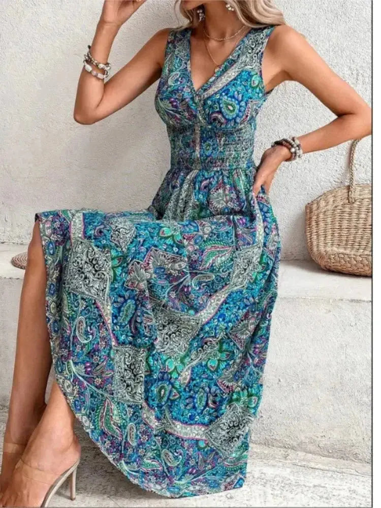 Vestido Feminino Estampado Sem Manga - Loja Luniva
