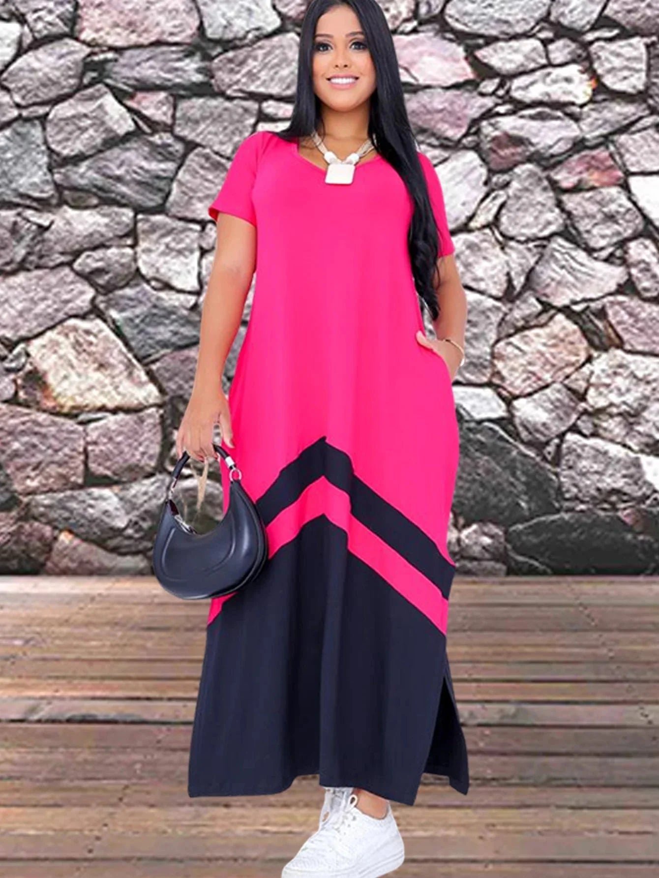 Vestido Feminino Longo Bicolor com Fenda - Loja Luniva