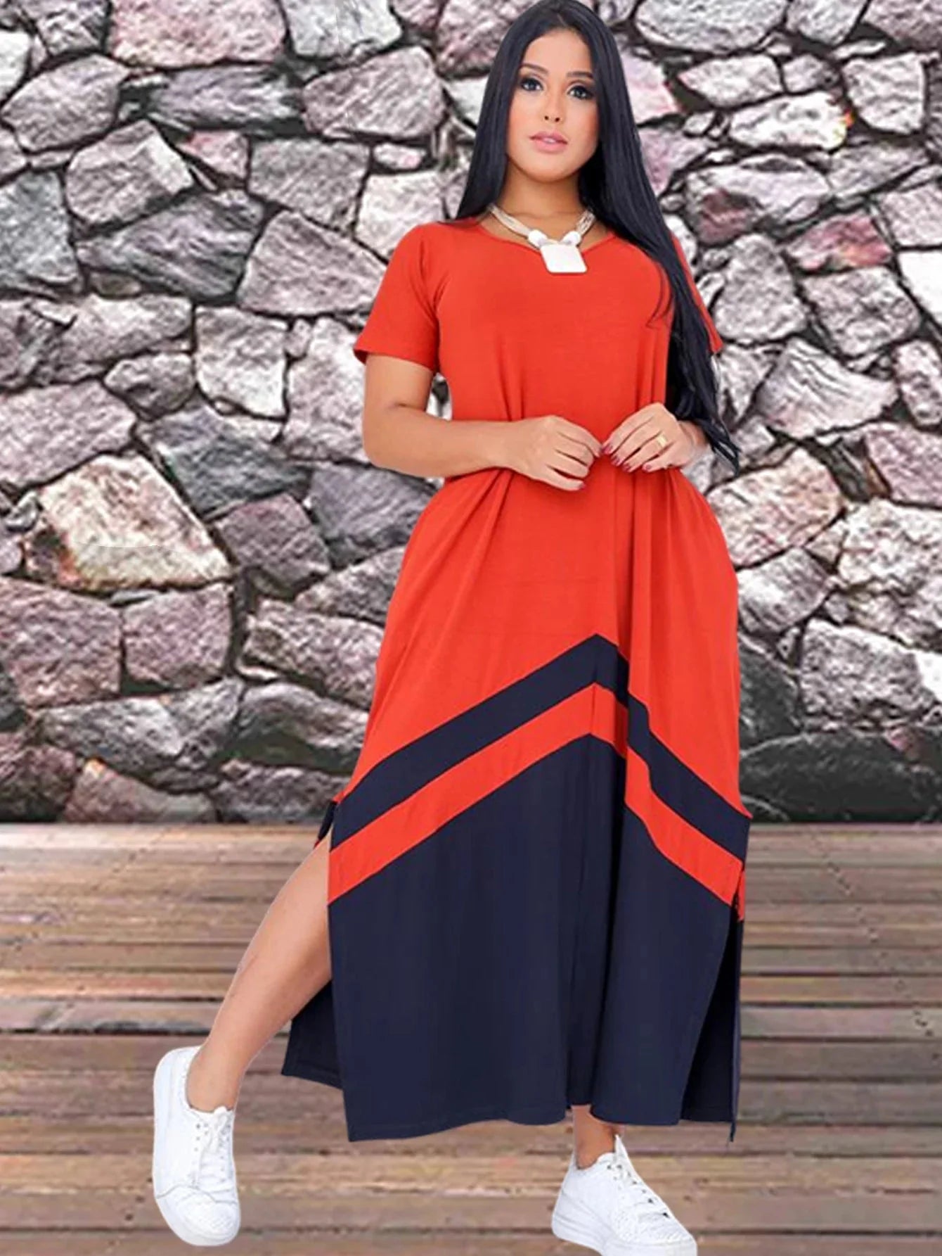 Vestido Feminino Longo Bicolor com Fenda - Loja Luniva