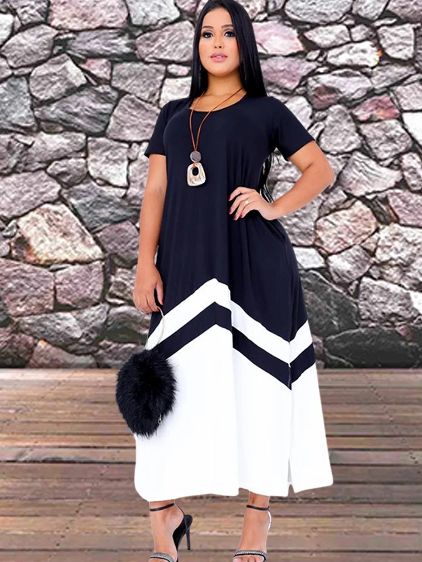 Vestido Feminino Longo Bicolor com Fenda - Loja Luniva
