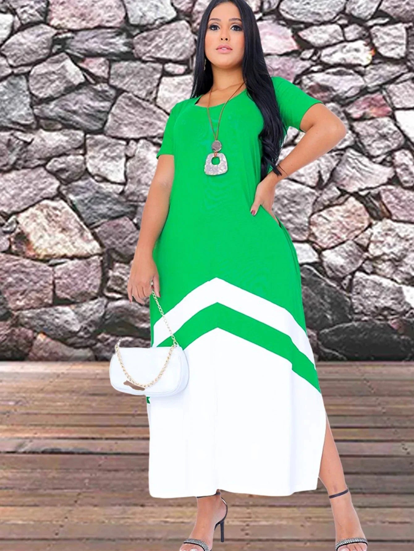 Vestido Feminino Longo Bicolor com Fenda - Loja Luniva